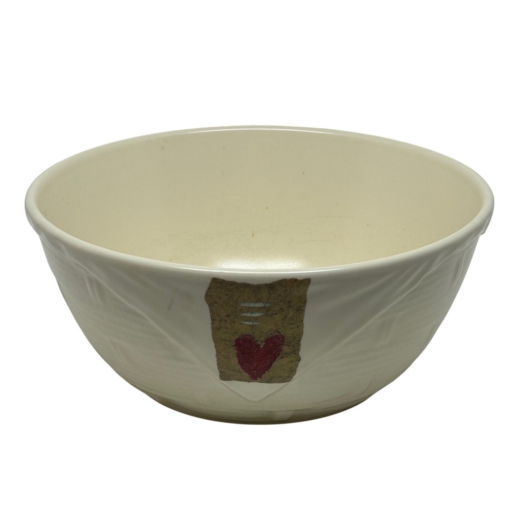 VTG Pfaltzgraff Bowl Cream Basketweave Heart‎ Holly Berry Folk Art USA Stoneware
